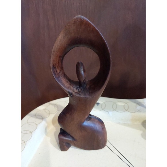 Hand Carved African Sculpture Lot of 3 Wood Abstract Family Figurines 6 & 8 inch - Picture 5 of 10